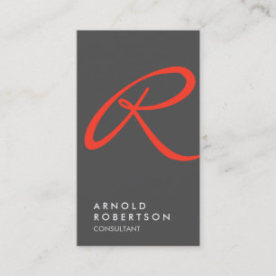 Plain Red Grey Trendy Monogram Business Card