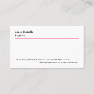 Plain Red Line White Minimal Modern Professional Business Card