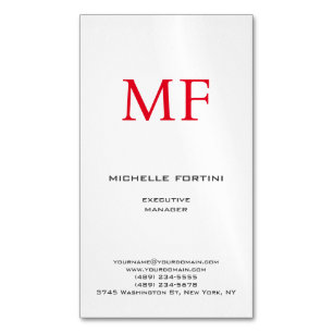 Plain Red Monogram Cute Minimalist Plain Magnetic Business Card