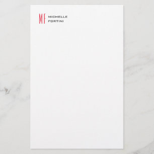 Plain Red Monogram Cute Minimalist Plain  Stationery