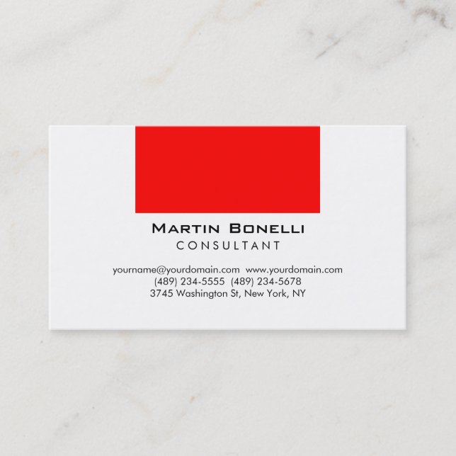 Plain Red White Consultant Business Card (Front)