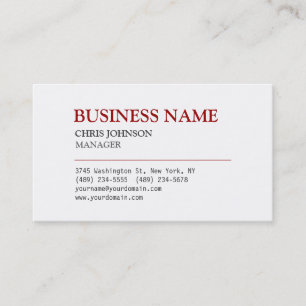 Plain Red & White Stylish Manager Business Card