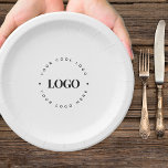 Plain Round Business Logo Company Event Minimalist Paper Plate<br><div class="desc">Serve in style with these minimalist paper plates featuring your custom business logo. Perfect for company events,  corporate parties,  or marketing swag,  these clean black and white plates offer a simple,  modern look. Add your round logo to create branded event supplies with ease.</div>