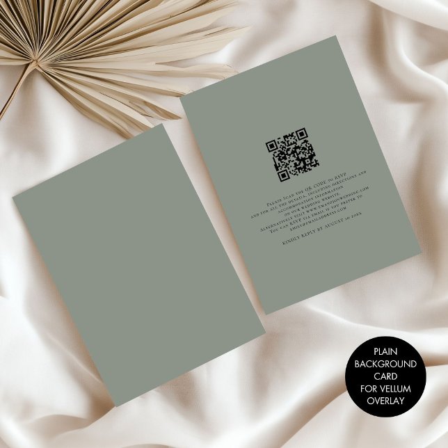 Plain Sage Green Background for Vellum Overlay Invitation (Front and back view)