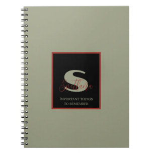 Plain Sage Green Orange Monogram Custom Name  Notebook