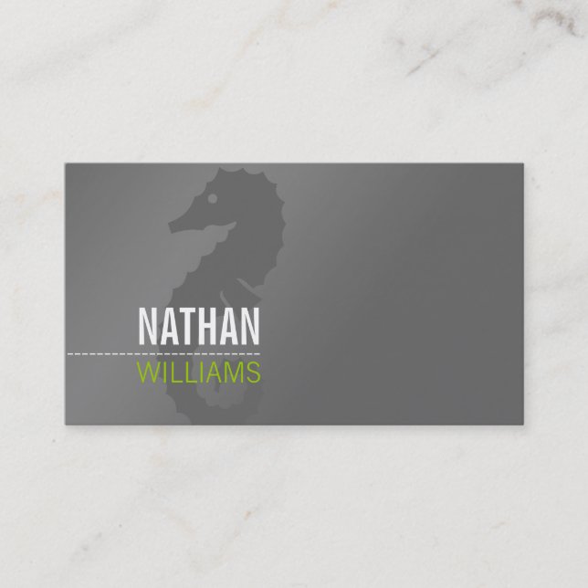 PLAIN seahorse simple modern grey lime green Business Card (Front)