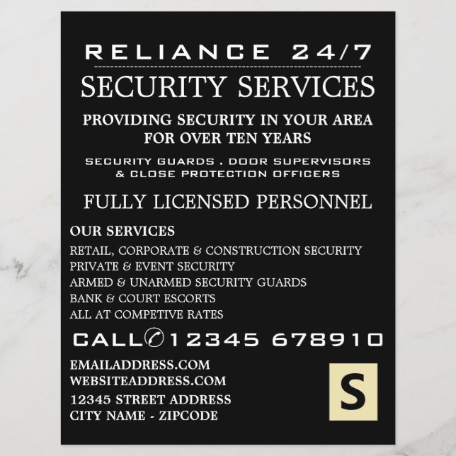 Plain Security Service Personnel Advert Flyer (Front)