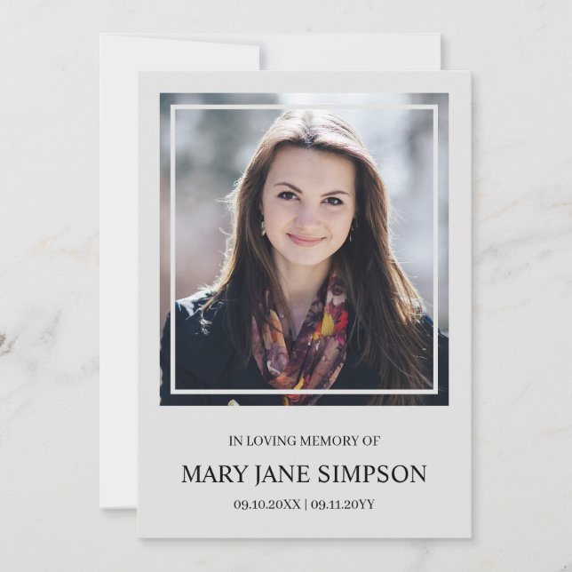 Plain Silver In loving memory Funeral Photo (Front)