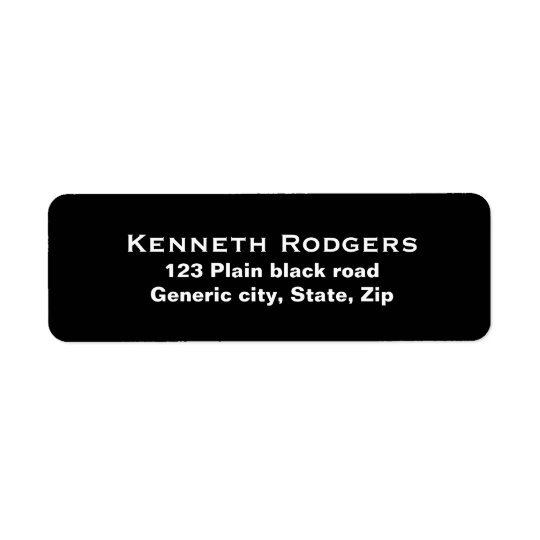 Plain simple black background white text custom return address label