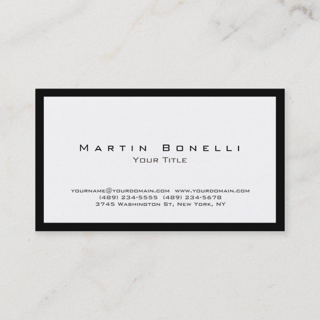 Plain Simple Black Border White Business Card (Front)