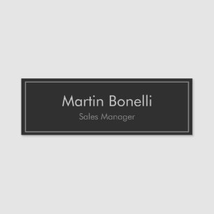 Plain Simple Black Grey Modern Professional Name Tag