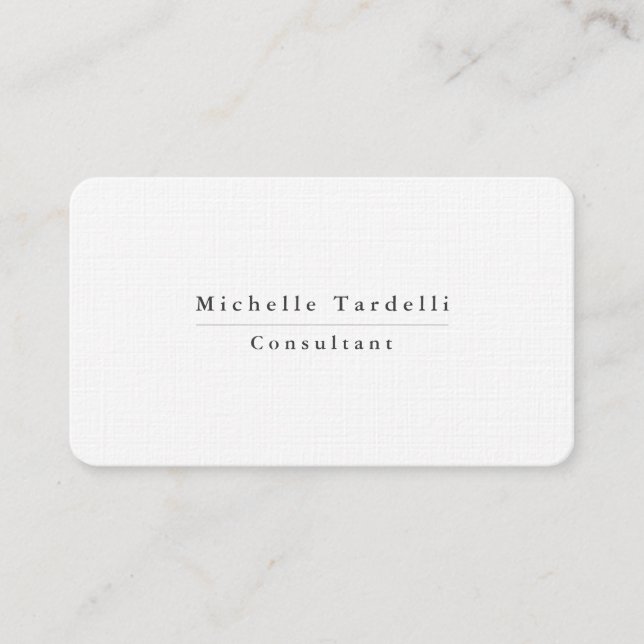 Plain Simple Black White Minimalist Premium Linen Business Card (Front)