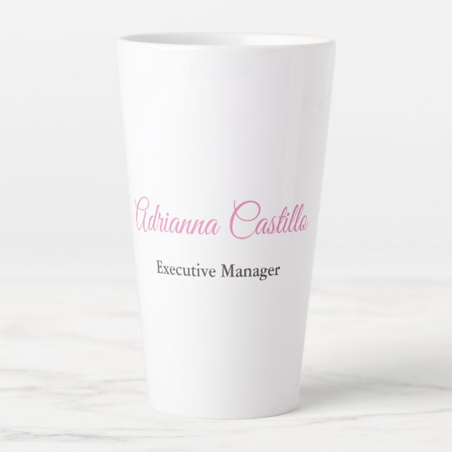 Plain Simple Black White Pink Calligraphy Name Latte Mug (Front)