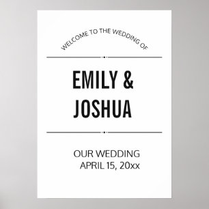 Plain Simple Black White Wedding Poster Template