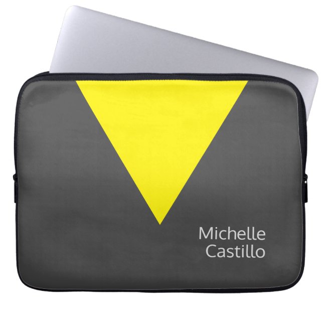 Plain Simple Bright Yellow White Minimalist Name Laptop Sleeve (Front)