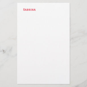 Plain Simple Clean Professional Name Red White Stationery