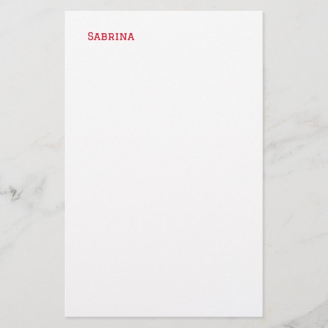 Plain Simple Clean Professional Name Red White Stationery (Front)