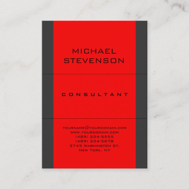 Plain Simple Consultant Red Grey Business Card (Front)
