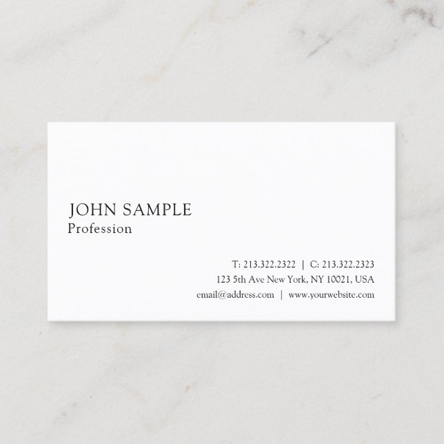 Plain Simple Elegant Modern White Professional Business Card (Front)