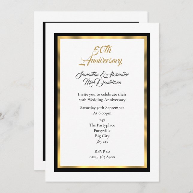 Plain simple golden wedding anniversary invitation (Front/Back)