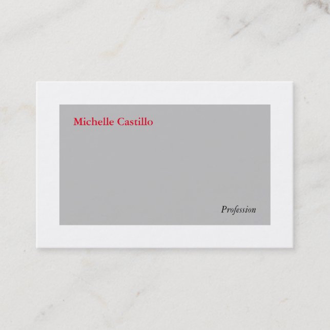 Plain Simple Grey White Red Minimalist Modern Business Card (Front)