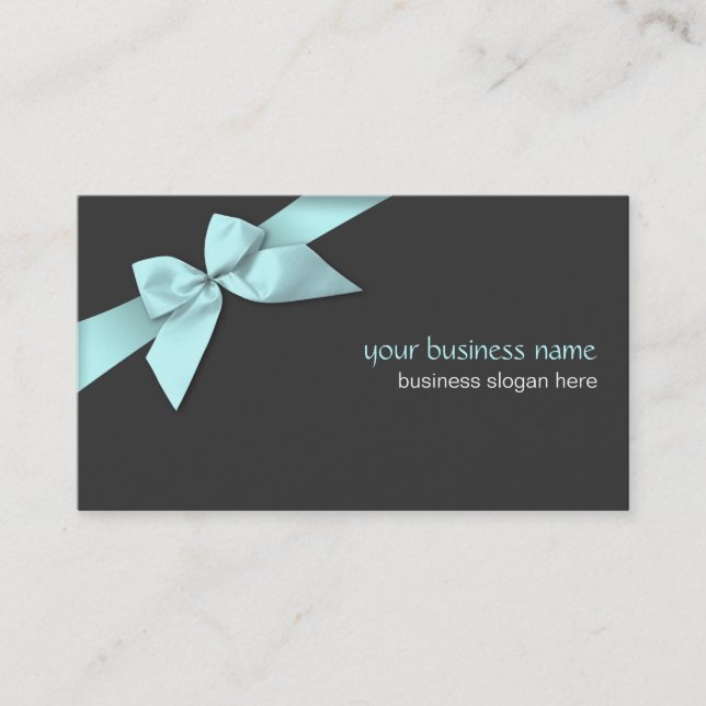 Plain Simple Light Blue Ribbon on Dark Grey Business Card (Front)