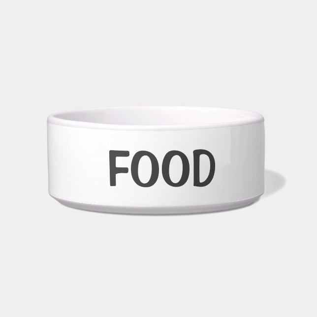 Plain Simple Minimal White & Grey Food Cat Or Dog Bowl (Front)