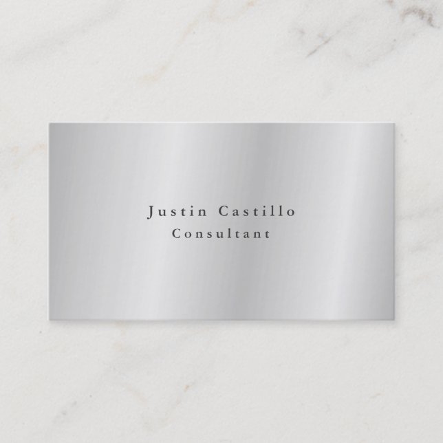 Plain Simple Minimalist Design Silver Grey Business Card (Front)