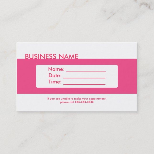 Plain simple pink white appointment business cards (Front)