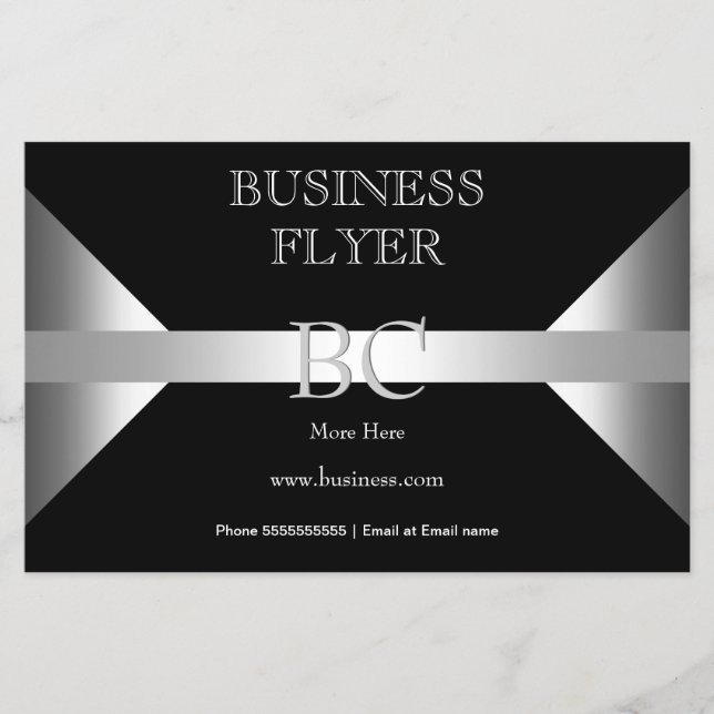 Plain Simple Silver Black White Monogram 4D3 Flyer (Front)