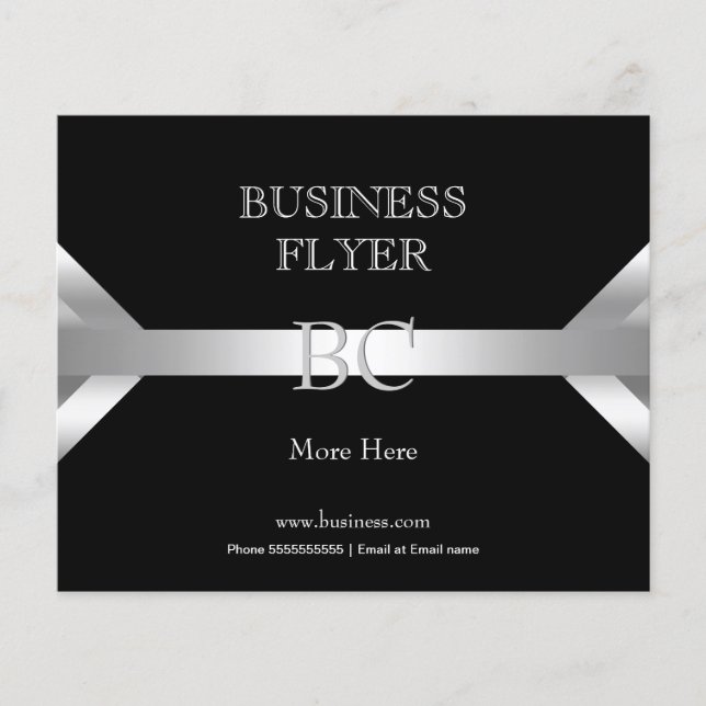 Plain Simple Silver Black White Monogram 4D Flyer (Front)