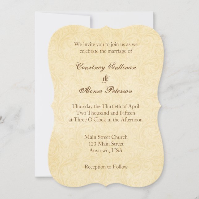 Plain Simple Vintage Antique Wedding Invitation (Front)