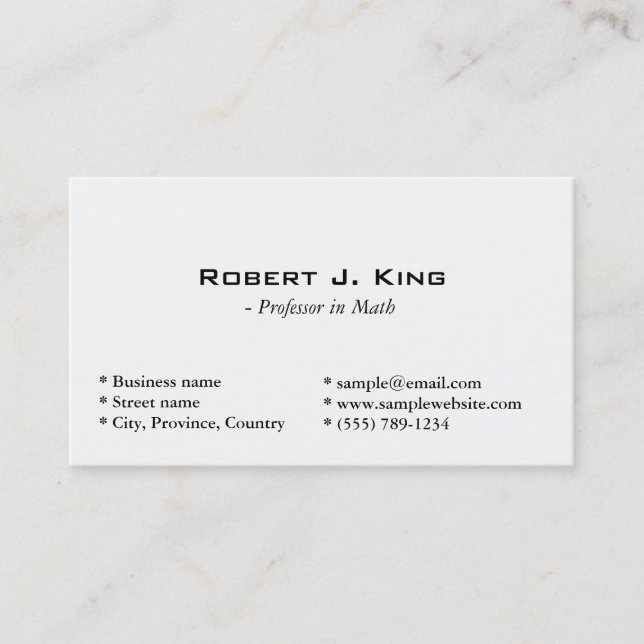 plain, simple white business card (Front)