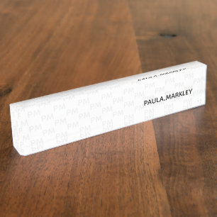 Plain Simple White Grey Modern Monogram Pattern Nameplate