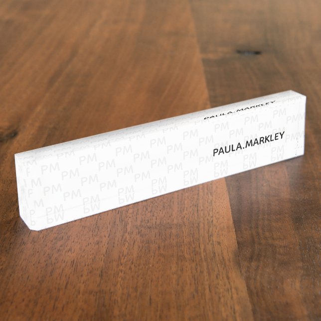 Plain Simple White Grey Modern Monogram Pattern Nameplate (Side)