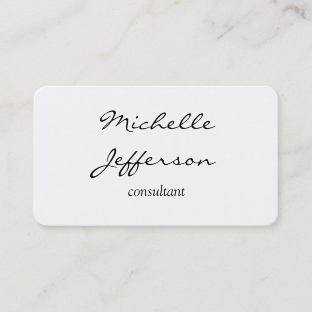 Plain Simple White Handwriting Script Business Card (Front)