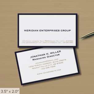 Plain Simple White Navy Blue Border Business Card