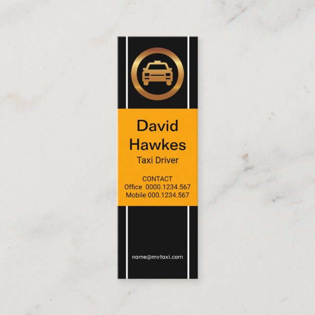Plain Simple Yellow Placard Taxi Driver Mini Business Card (Front)