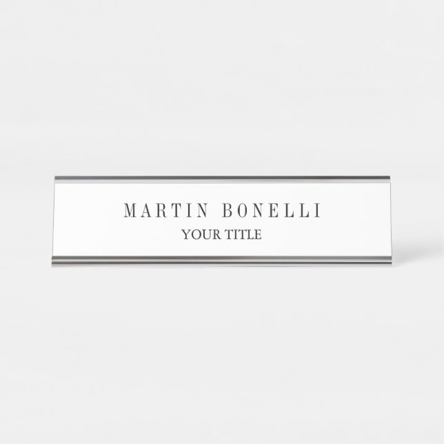Plain Slim Professional Black & White Desk Name Plate (Front)