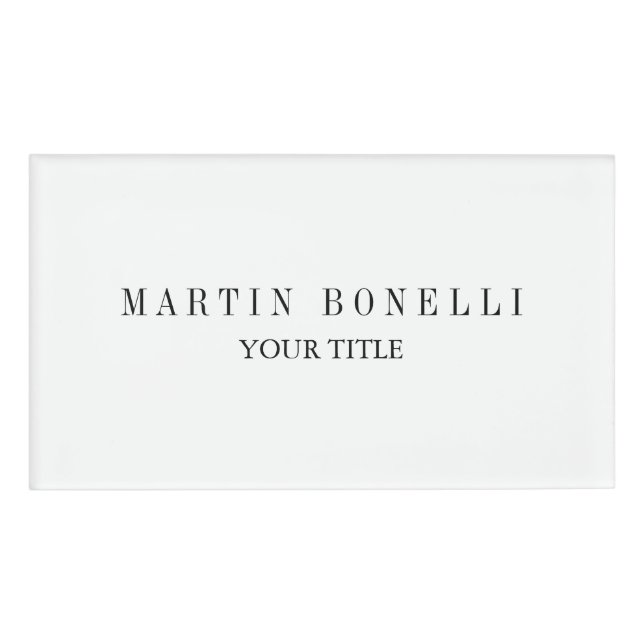 Plain Slim Professional Black & White Name Tag (Front)