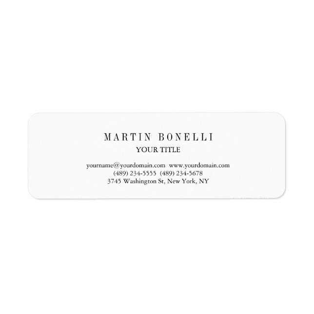 Plain Slim Professional Black & White Return Address Label (Front)