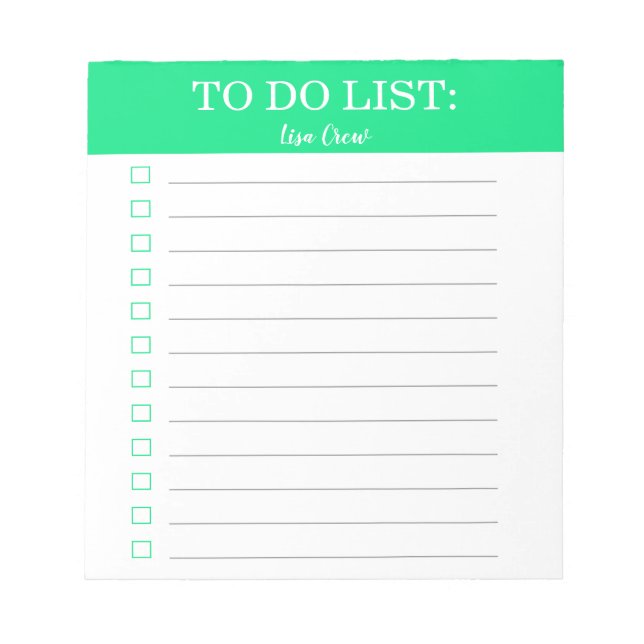 Plain solid green personalised to do list notepad (Front)