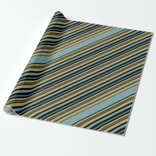 Plain Striped Olive green, Black and Grey Throw Pi Wrapping Paper