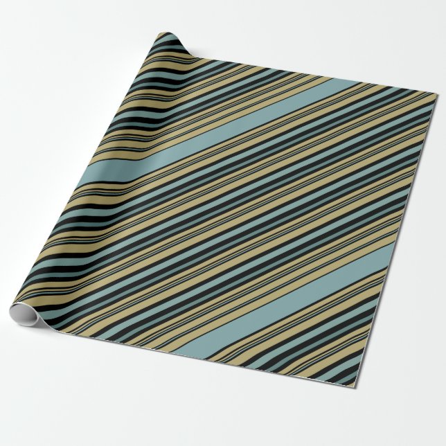 Plain Striped Olive green, Black and Grey Throw Pi Wrapping Paper (Unrolled)