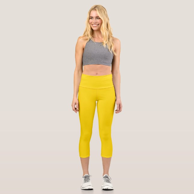 Plain  Sunflower Yellow Capri Leggings (Front)