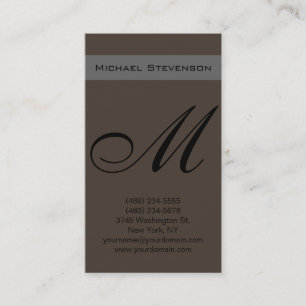 Plain Taupe Colour Script Monogram Business Card