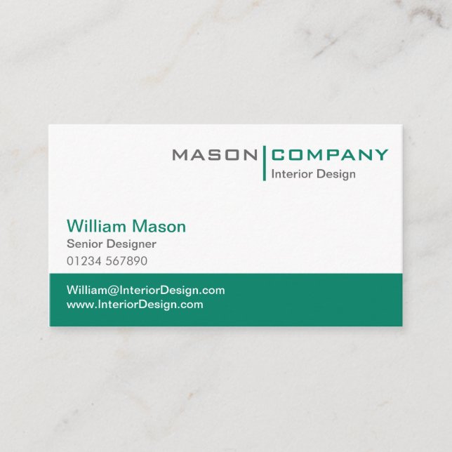Plain Teal Green & White Corporate Stylish Card (Front)