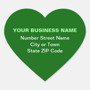 Plain Texts Business Address on Green Heart Sticker