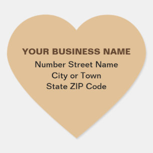 Plain Texts Business Address on Light Brown Heart Sticker