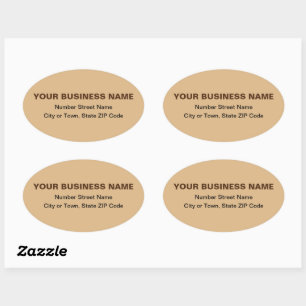 Plain Texts Business Address on Light Brown Oval Sticker